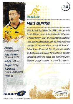 2003 Kryptyx The Defenders Australian Rugby Union #73 Matt Burke Back
